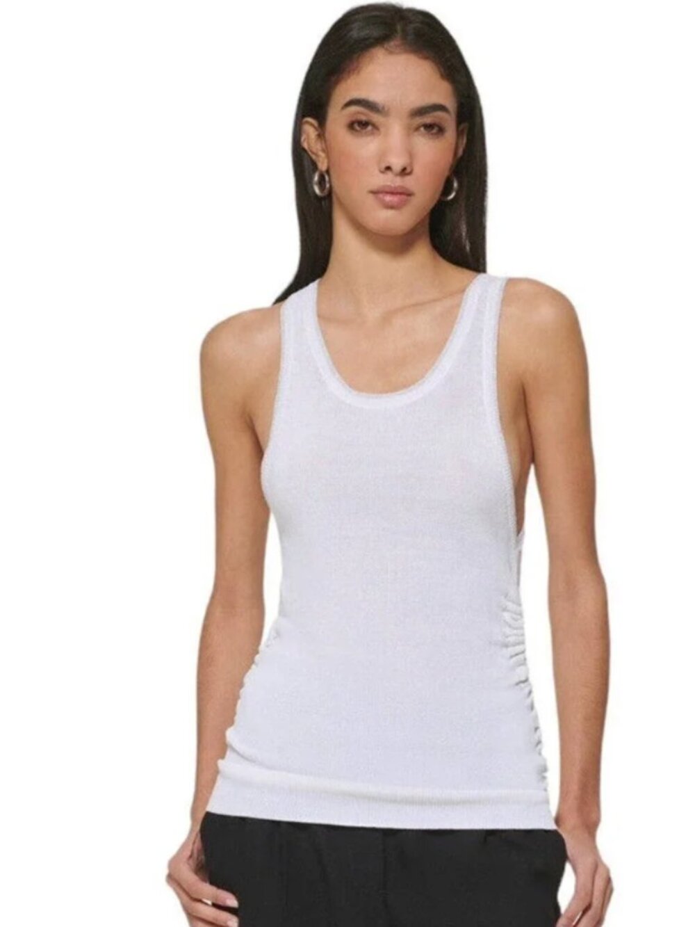 NWOT - DKNY SPORTSWEAR Metallic Ruched Tank - White/Silver